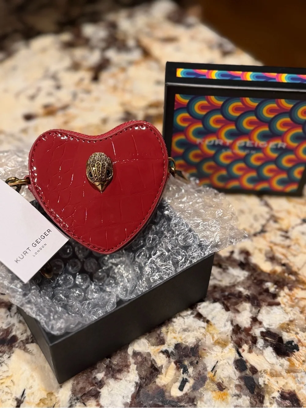 Kurt Geiger Red Patent Heart Key & Card Holder Charm Coin Pouch.
